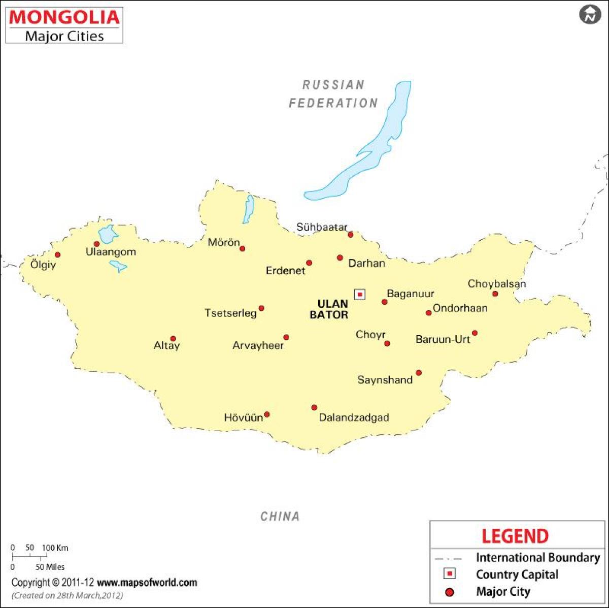 Mongoliji mapa sa gradovima