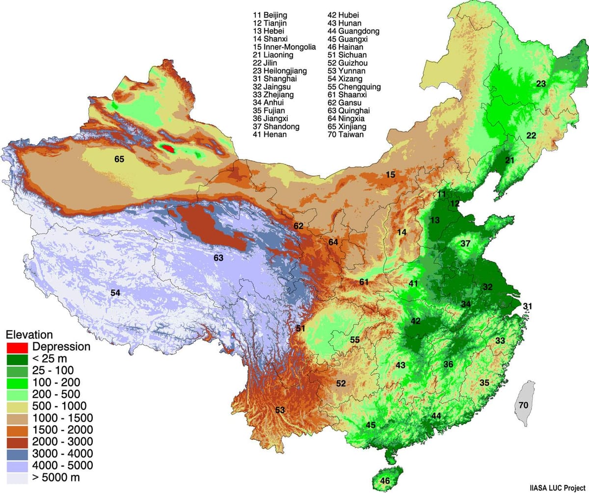 mapa Mongoliji elevacija