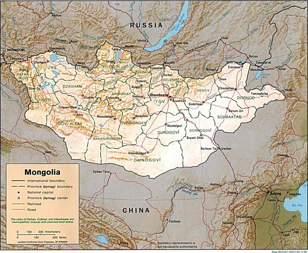 Mongoliji geografska mapu