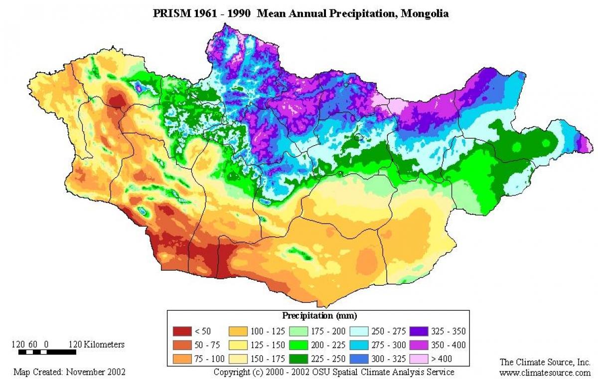 mapa Mongoliji naseljenosti