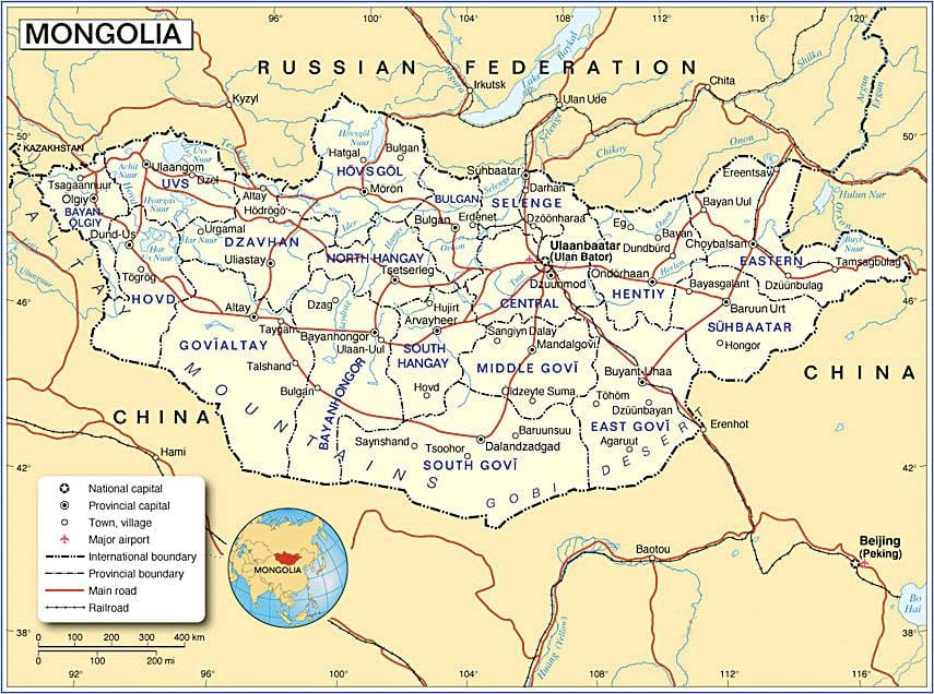 Mongoliji turističke mapu