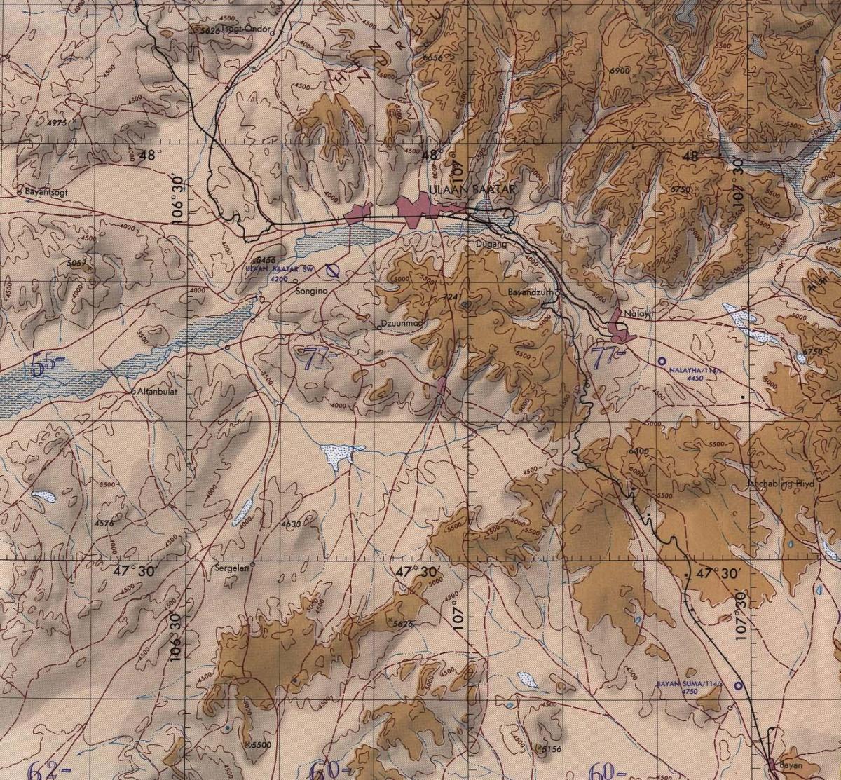 mapa Mongoliji topografske